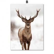 1 buc. Pictură pe pânză, modern, la modă, peisaj de iarnă, copac, elan, cerb, veveriță, pin, casă din lemn, câmp, peisaj, model, afișe pentru decorarea interioară, sufragerie, dormitor, fundal, artă de perete, imagine de design, cadouri funky, fără cadru