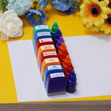 Set de 8 sellos de colores con 8 botellas de tinta de recambio en español, set multicolor, sellos para observaciones de maestros, enseñanza motivadora, conveniente para el aprendizaje en el aula, autoentelintados, con bandeja de almacenamiento, reutilizables, de vuelta a la escuela, útiles escolares - Conjuntos - Ver 3