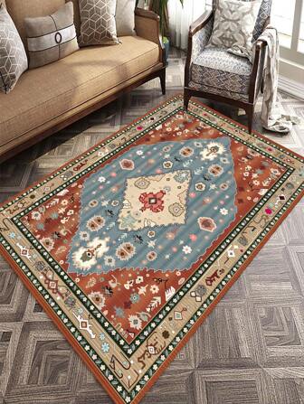 1 件花卉图案地毯，现代风格涤纶矩形簇绒细节吸水地垫，适合客厅家居使用