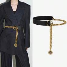 1pc Cinto com pingente de corrente de metal, cinto de couro PU com corrente grossa da moda, adequado para vestidos, ternos e jaquetas, ocasiões diárias e formais, acessório para o dia das mães, decoração de cintura elegante e minimalista, presente para a mãe