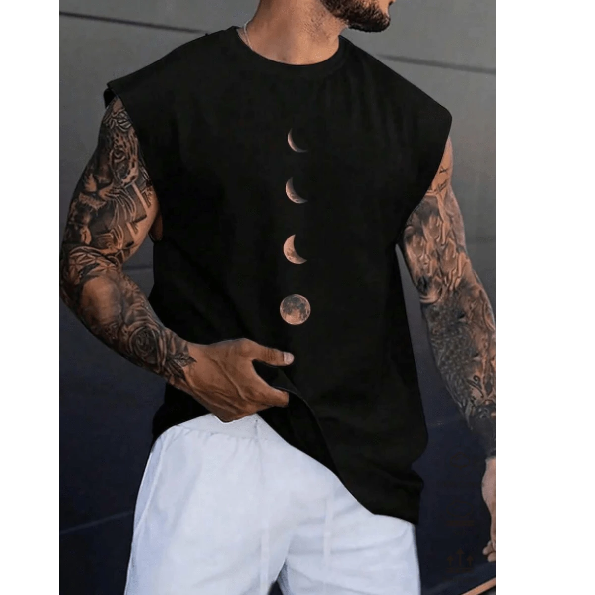 Sleeveless T-Shirt With Lunar Print Running Cool Summer Loose - màu đen - Xem 1