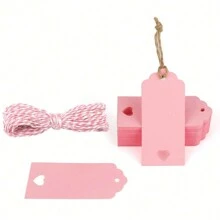 50 piezas Etiquetas de regalo color rosa, etiquetas de regalo con forma de corazón hueco, pequeños regalos de boda, 3.7" X 1.8", etiquetas de regalo de unicolor con cuerdas, adecuadas para bodas, cumpleaños, recuerdos de fiesta