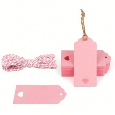 50 piezas Etiquetas de regalo color rosa, etiquetas de regalo con forma de corazón hueco, pequeños regalos de boda, 3.7" X 1.8", etiquetas de regalo de unicolor con cuerdas, adecuadas para bodas, cumpleaños, recuerdos de fiesta