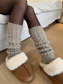 1 双纯色罗纹条纹休闲街头风腈纶针织腿套，Y2K 和叛逆宝贝风格，秋冬季，适合搭配雪地靴 - 常規款 - 查看 11