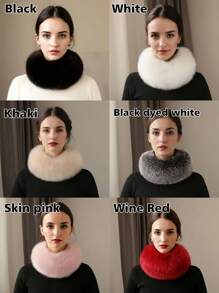 1 件奢华仿狐狸毛领围巾 - 柔软、毛绒、优雅纯色长条围巾，适合女士 - 加厚保暖颈巾，适合秋冬季节 - 彩色 - 查看 9