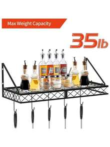 Wall Mount Pot Pan Racks, 70CM Saucepan Hanging Racks Utensils Hanging Shelf, Pan Rack For Kitchen, Metal Cookware Organiser With 10 Hooks, Black - Black - View 2