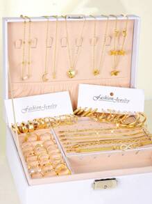 58/21/20/6pcs Fashion Minimalist Elegant Vintage Design Pendant Earrings Set Includes Heart, Butterfly, Star, Moon, Pearl, Infinity, Flower, Leaf Chain, Cross, Wave Charms, Necklace, Ring, Earring, Bracelet, Anklet, Jewelry Gift Set For Holiday, Party, Date Valentines