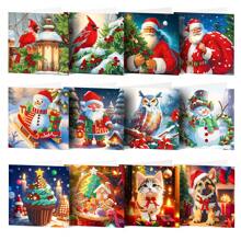 Bộ dụng cụ tự làm tranh kim cương 5D 12 chiếc, Thiệp chúc mừng nghệ thuật kim cương tròn với chủ đề mùa đông và Giáng sinh, có họa tiết vẹt và cú, đồ thủ công khảm thủ công, lý tưởng để chúc phúc cho những người thân yêu vào các ngày lễ và sinh nhật - Nhiều màu - Xem 7