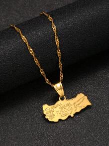 1pc Fashion Personalized Map Pendant Necklace Suitable For Male And Female Couple Jewelry Gifts