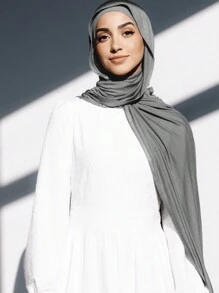 2pcs Set: Jersey Matching Hijab & Undercap Set, Solid Color, Soft Breathable Modal Fabric - 1pc Tube Style Hijab Cap + 1pc Lightweight Modal Scarf, Suitable For Modest Daily Use - Dark Grey - View 5