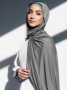 2pcs Set: Jersey Matching Hijab & Undercap Set, Solid Color, Soft Breathable Modal Fabric - 1pc Tube Style Hijab Cap + 1pc Lightweight Modal Scarf, Suitable For Modest Daily Use - Dark Grey - View 4