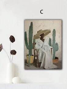 1/3 szt. Nieoprawione płótno plakat ścienny przedstawiający eleganckie afrykańskie postacie: kobietę z koszem owoców i dwie siedzące kobiety w środowisku pustynnym z kaktusem