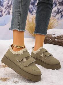 Giày bốt đi tuyết đế dày chống trượt thời trang nữ, giày lười lót nhiệt ấm áp thoải mái mới, giày lười mũi tròn thiết kế khóa Brocken Winter Shoes - Màu Khaki - Xem 7