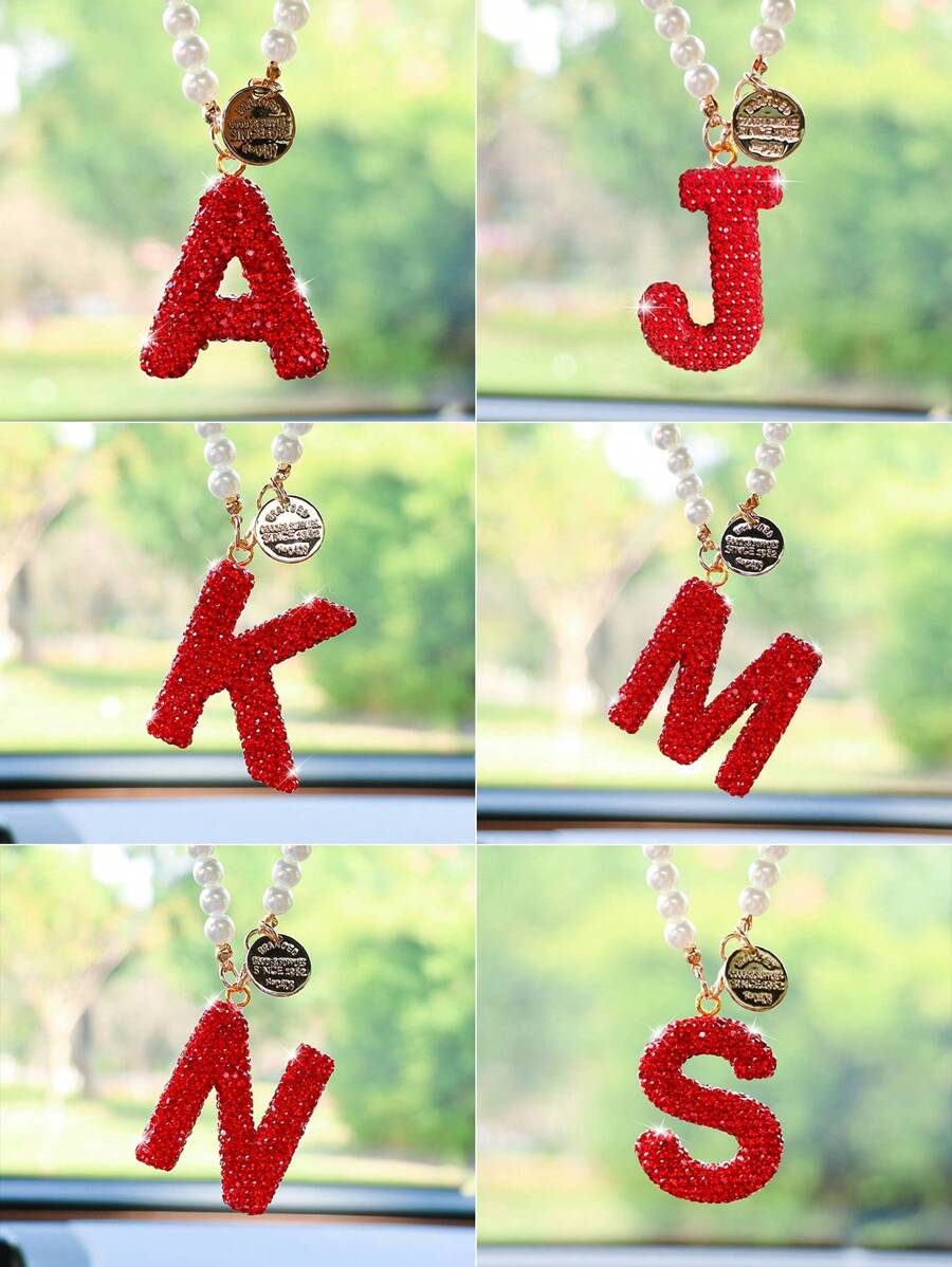 1pc Red Ceramic Letter Car Interior Hanging Decoration - one-size - View 1