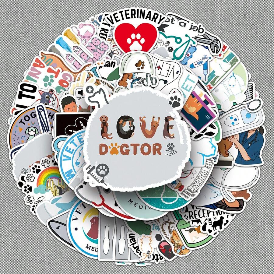 51 miếng dán hình vẽ nguệch ngoạc bảo vệ động vật của phòng khám thú y, trang trí sáng tạo cho máy tính bảng, hộp văn phòng phẩm, cốc nước - Nhiều màu - Xem 1