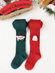 2 件女童纯色天鹅绒保暖打底裤，圣诞节、新年、感恩节，适合秋冬季 - 彩色 - 查看 3