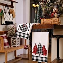 2 件圣诞厨房毛巾 2 件套，黑色水牛格子圣诞树洗碗巾 18x26 英寸干燥洗碗布，农舍家居装饰 - 白色 - 查看 6