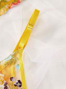 Style Dream 两件套女士花卉刺绣薄纱内衣套装，情人节性感贴身内衣，蜜月超薄文胸 - 黃色 - 查看 5