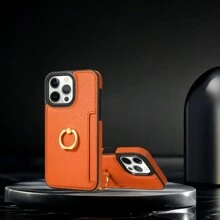 Zwarte PU leren portemonnee telefoonhoes met standaard, kaartsleuven en band
