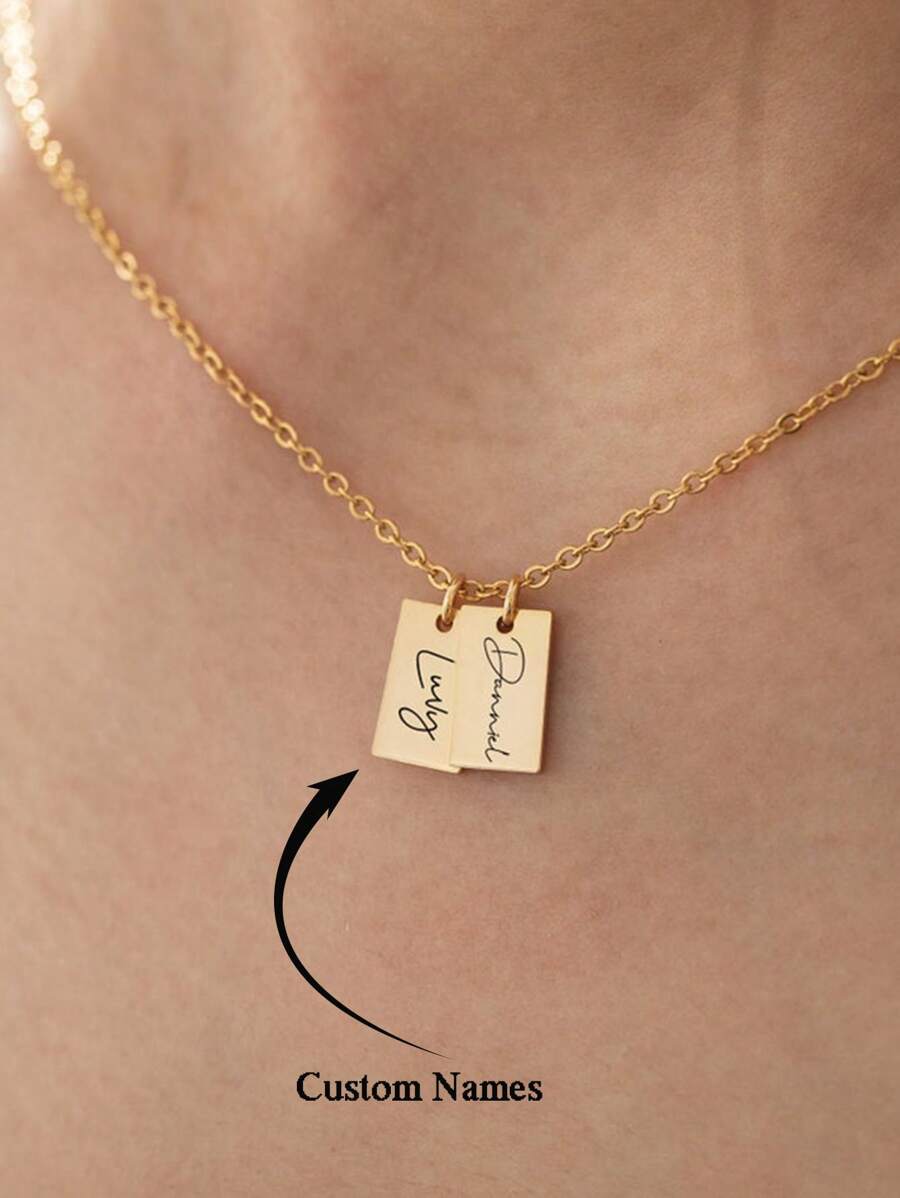 Personalized Name Necklace, Personalized Engraving Of 1-3 Names, Simple Square Pendant, Multiple Square Charms Can Be Customized, Necklace For Friends As Anniversary Gift, Handmade Customized Accessory Gift - Multicolor 2 - View 1