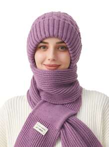 2 件套女士简约纯色竖条纹针织帽、围巾套装带手套，温暖舒适，适合秋冬季休闲户外使用
