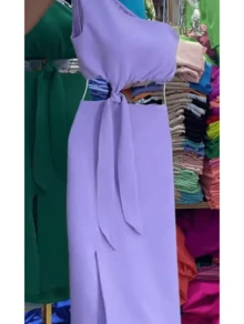 WOMEN'S MIDI DRESS WITH TIE AT THE BACK, SUMMER LAUNCH - Màu Lilac Tím - Xem 1