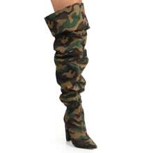 Over The Knee Wide Calf Slouchy Chunky Heel Boots - 偽裝 - 查看 7