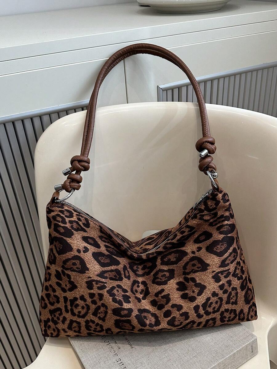 大容量女士豹纹复古顶部提手包，高端通勤办公室手提单肩斜挎包