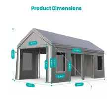 13x25FT Carport Canopy -Reinforced Steel Pole Heavy Duty Garage-Heavy Duty Waterproof Portable Garage 6 Roll-Up Doors & 4 Windows All-Season Carport For Car Truck Boat Storage,Grey/White/EarthyYellow - 銀灰 - 查看 3