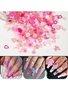 1 包 3D 可爱混合蝴蝶结、花朵、星星和月亮等模型混合树脂美甲首饰、指甲装饰 DIY 配件用品美甲首饰指甲 - 彩色 - 查看 3