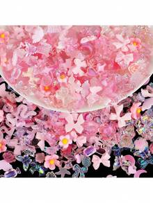 1 包 3D 可爱混合蝴蝶结、花朵、星星和月亮等模型混合树脂美甲首饰、指甲装饰 DIY 配件用品美甲首饰指甲 - 彩色 - 查看 4