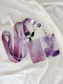1pc Marble Pattern Card Holder With Retractable Lanyard Set, For Id Card, Work Card, Mobile Phone, Doctor & Nurse Badge, Abs Case With Double-Printed Polyester Neck Strap Without Choking,School Supplies,Back To School - Multicolor - View 10