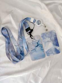 1pc Marble Pattern Card Holder With Retractable Lanyard Set, For Id Card, Work Card, Mobile Phone, Doctor & Nurse Badge, Abs Case With Double-Printed Polyester Neck Strap Without Choking,School Supplies,Back To School - Multicolor - View 9