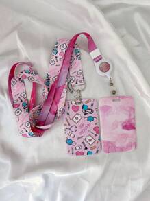 1pc Marble Pattern Card Holder With Retractable Lanyard Set, For Id Card, Work Card, Mobile Phone, Doctor & Nurse Badge, Abs Case With Double-Printed Polyester Neck Strap Without Choking,School Supplies,Back To School - Multicolor - View 8