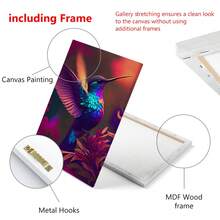 1 件，帆布悬挂海报，实木裱框画，飞行中的蜂鸟，可爱的动物图案，裱框帆布印刷品，彩色复古波浪风格艺术，家居装饰海报 - 彩色 - 查看 6