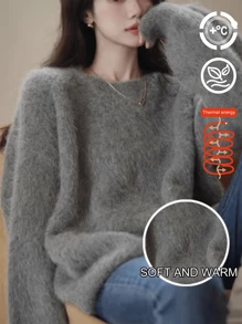 女士休闲针织套头衫，2025 年秋冬新品系列 - 灰色 - 查看 4