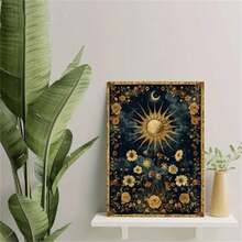 1 件新月和植物设计帆布墙艺术海报，无框现代艺术品，适用于客厅装饰，室内使用，花卉和天体主题，无框（无框） - 彩色 - 查看 9