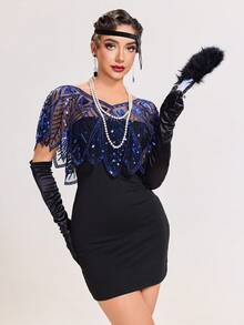 1 件 20 世纪 20 年代复古亮片串珠披肩、优雅欧美风格披肩、正式派对斗篷、婚礼配饰 - 寶藍色 - 查看 6