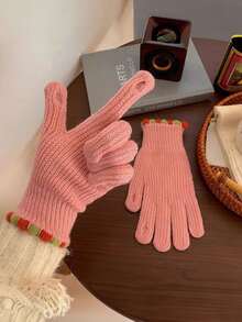 1双可爱露指针织手套纯色触屏保暖防风骑行手套男女皆宜可作为礼物 - 均碼 - 查看 6