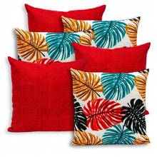 Kit Of 6 Decorative Cushion Covers 40x40cm Printed With Colorful Ribs, Red - 紅色肋骨 - 查看 2