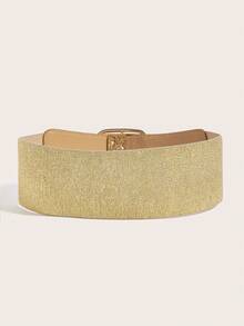 1 件女士闪亮红色弹性腰带，带金属扣，适合派对和聚会情人节 - 金色 - 查看 3