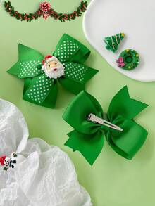 2 件 4 英寸圣诞圣诞老人发饰，适合女孩，时尚儿童女孩发饰，带发夹，适合圣诞节派对学校 - A - 查看 5