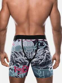 男式全印花长款抽绳松紧腰平角内裤 - 彩色 - 查看 2