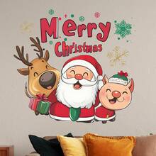 1 miếng dán tường Giáng sinh vui vẻ có thể tháo rời, ông già Noel tuần lộc Xmas Giáng sinh bằng nhựa vinyl tự làm nghệ thuật dán tường, miếng dán cửa sổ Giáng sinh cho tủ lạnh tường văn phòng trang trí phòng khách - Nhiều màu - Xem 1