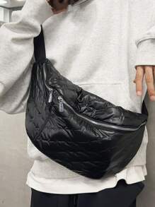 New Embroidered Solid Color Chest Pack, Waist Pack, Crossbody Bag, Women Large Handbag Set, Casual Autumn/Winter - Black - View 1