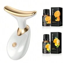 3 件套按摩精油 Nourplus 面部和颈部美容按摩器，家用电动面部和颈部按摩器美容设备，治疗 - 面部和颈部，护肤工具，适合家庭或旅行使用的家用面部护理机，海豚美容仪面部介绍仪，家用淡化颈线按摩器便携式美容仪 - 彩色 - 查看 2
