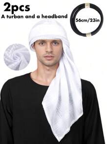 1 cái/2 cái Khuyến mại đặc biệt dành cho nam giới Ả Rập Saudi Ả Rập Saudi Turban & Headband Combo, Bảo vệ khỏi ánh nắng mặt trời Dubai, Thích hợp cho cuộc sống hàng ngày - trắng - Xem 7