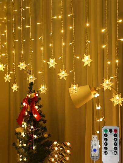 1pc Remote Control Snowflake String Lights Curtain Lights, Warm White/White/Colorful Lighting, Suitable For Christmas, Thanksgiving, Wedding, Proposal, Holidays, Party, Home Gathering Decoration Christmas Decor Christmas Gift Thanksgiving Christmas Tree Decor Ornaments Christmas Light Bedroom Decor Home Decor Party Decor Holiday Festival Room Decor Christmas Tree Gift Decor Thanksgiving Wedding Autumn Decor Birthday Decorations Indoor Outdoor Garden Holiday Festival Decor Halloween Ornaments