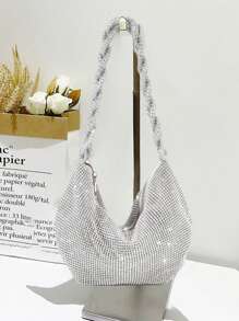 1 chiếc túi cầm tay đính đá lấp lánh quyến rũ có khóa kéo, ví dự tiệc đính kim cương lấp lánh sang trọng, phụ kiện váy cưới thanh lịch, phù hợp với phụ nữ thời trang tham dự nhiều buổi tụ họp, tiệc, vũ hội, tiệc tùng, đám cưới - Bạc - Xem 1