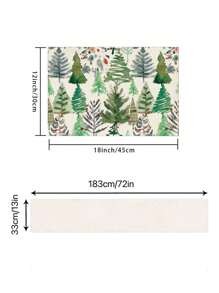 Watercolor Pine Tree Merry Christmas Linen Placemats And Table Runner Set, 12"X18" Placemats & 13"X72" Table Runner, Christmas Holiday Farmhouse Kitchen Dining Table Decor For Party, Gathering, Home - Multicolor - View 3